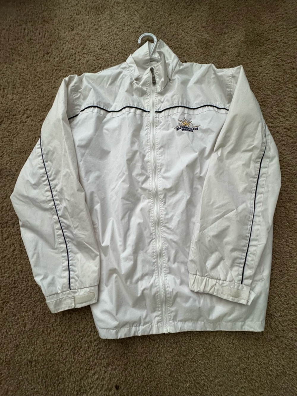Mckinac-island Michigan White Lightweight Windbreaker with Navy Piping